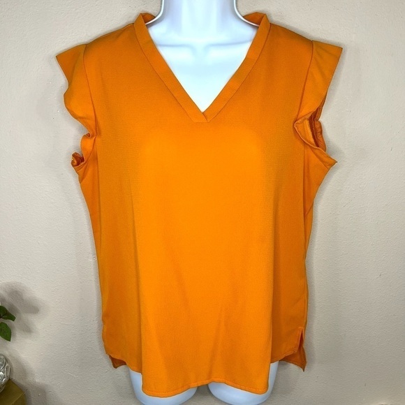 8/10 Shein Orange Pumpkin Short Sleeve Blouse V Neck Top - Picture 1 of 8